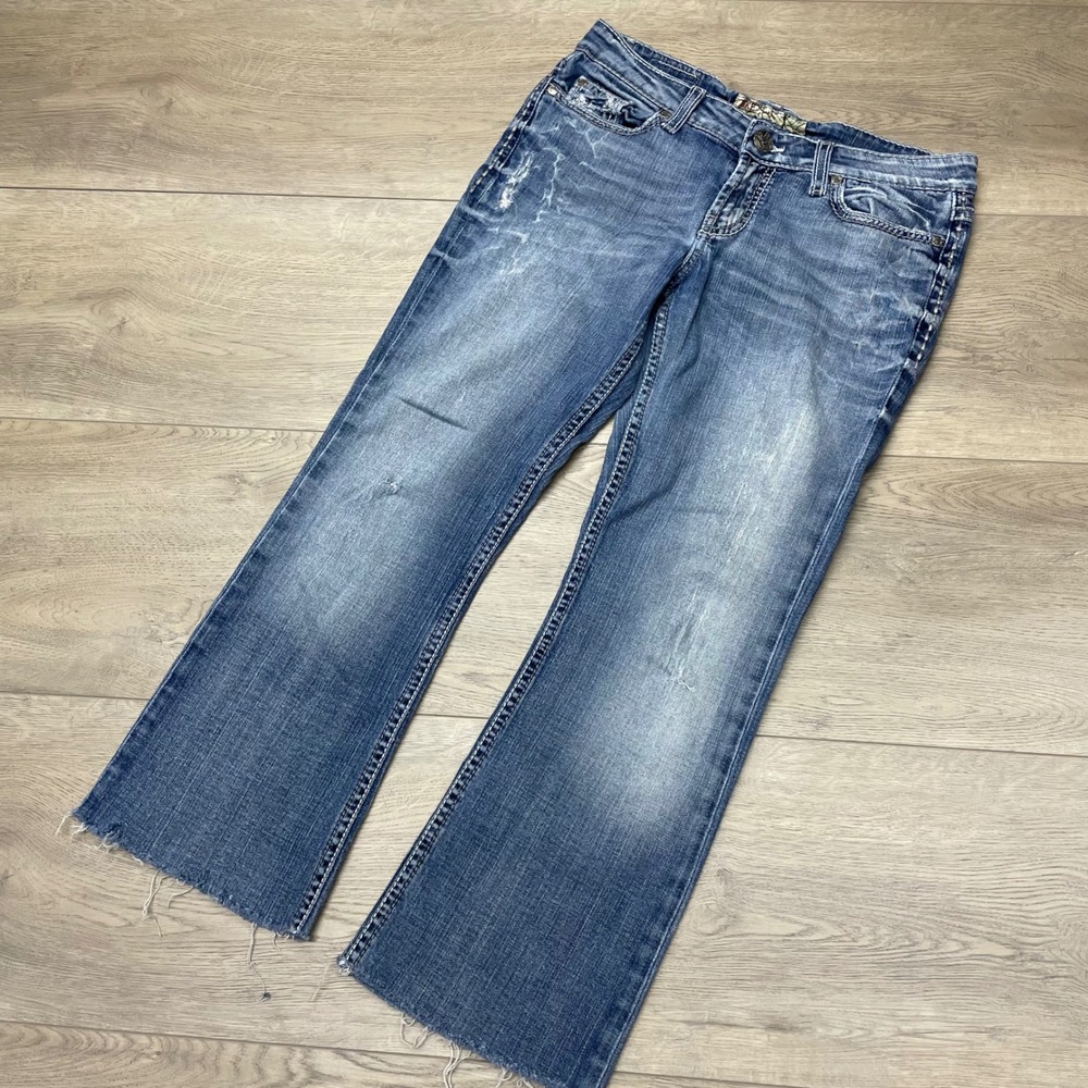 BKE Kate Jeans Womens 27x31.5 Blue Distressed Bootcut Stretch Denim BK33101R